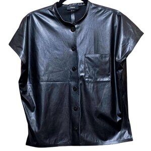 Theory Womens Triangle Shirt S Black Faux Leather
